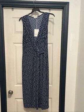Sleeveless Navy Crescent-Print Midi Dress 1X Olivia Grey